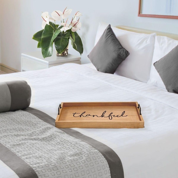 Top Chef 15.50 x 12 in. Thankfull Elegant Designs Decorative Wood Serving Tray with Handles, Natural Finish - TO2519979