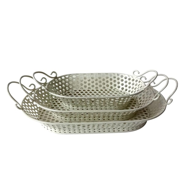 Perro Chino Ornate White Metal Tray - Set of 3 - PE3550967