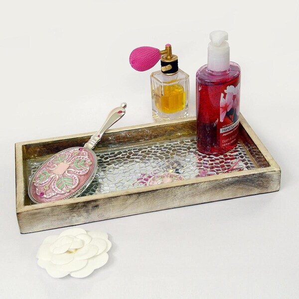 Nu Steel Silver Mosaic Wooden Tray - NU578079