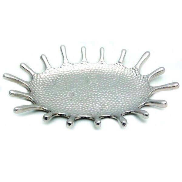 Tarifa 2 x 12.5 x 17 in. Silver Hammered Splash Design Serving Tray - TA3101866