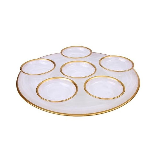 Classic Touch Decor Classic Touch GSPW149 12.75 x 4.25 in. Alabaster White Seder Plate with Gold Rim - GSPW149