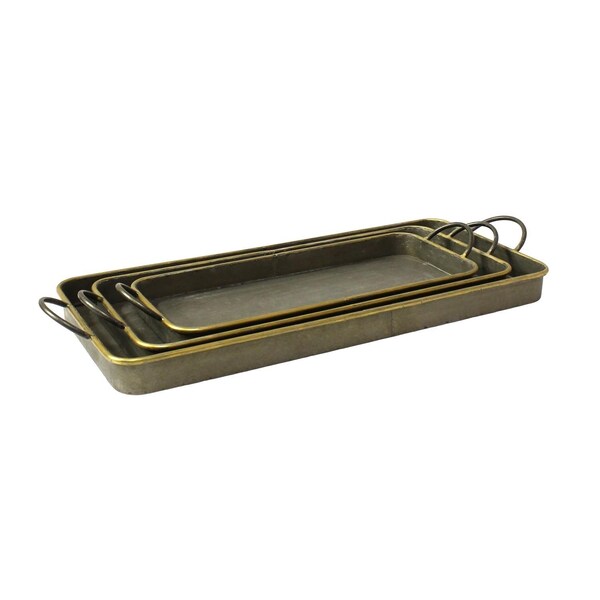 Homeroots Nesting Galvanized Metal & Gold Serving Trays - Set of 3 - 384121