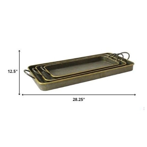 Homeroots Nesting Galvanized Metal & Gold Serving Trays - Set of 3 - 384121