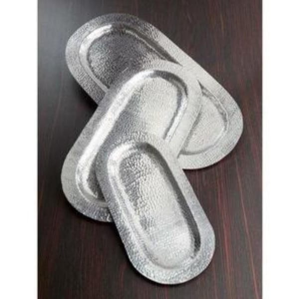 Homeroots 0.5 x 12 x 24 in. Capsule Shaped Silver Hammered Tray - 388589