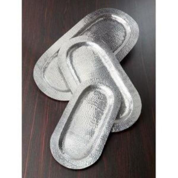 Homeroots 0.5 x 12 x 24 in. Capsule Shaped Silver Hammered Tray - 388589