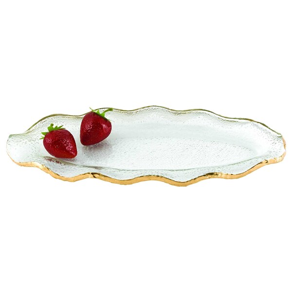 Homeroots 14 in. Mouth Blown Wavy Edge Gold Leaf Platter - 375744