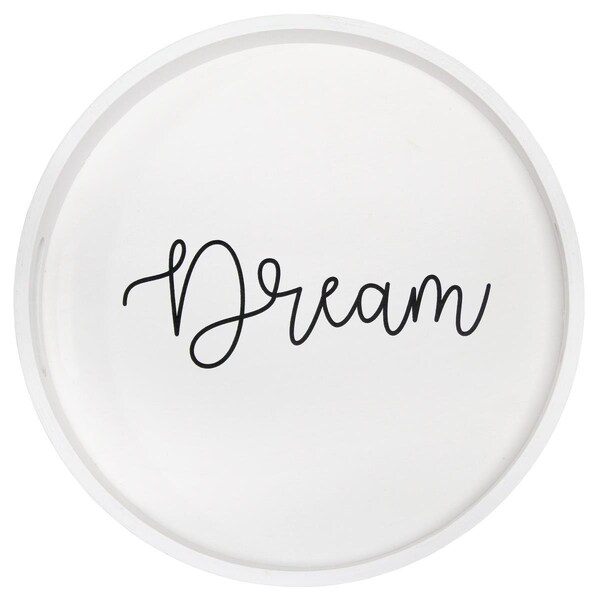 Elegant Garden Design Elegant Designs Decorative 13.75in. Round Wood Serving Tray w/ Handles, Dream - HG2013-WDR