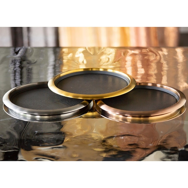Service Ideas Tray with Removable Insert, 12" Round, Stainless Steel, Dark Tungsten - TR1412RIDT