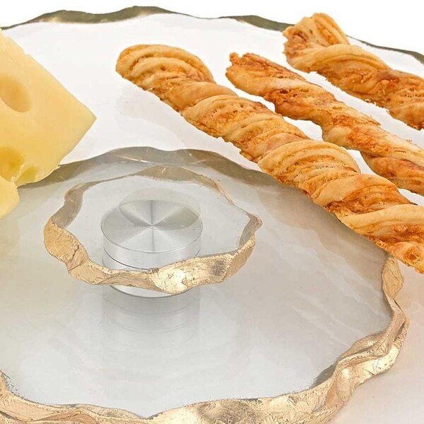 Homeroots 13 in. Hand Decorated Chiseled Edge Gold Leaf Turning Platter - 375756