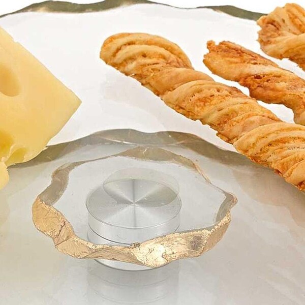 Homeroots 13 in. Hand Decorated Chiseled Edge Gold Leaf Turning Platter - 375756