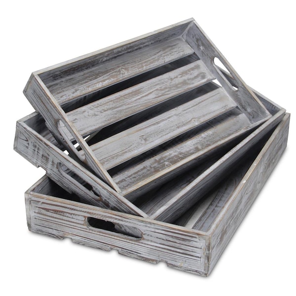 Gfancy Fixtures 19 in. Rectangular Wood Handmade Tray with Handles, Gray - GF3102869