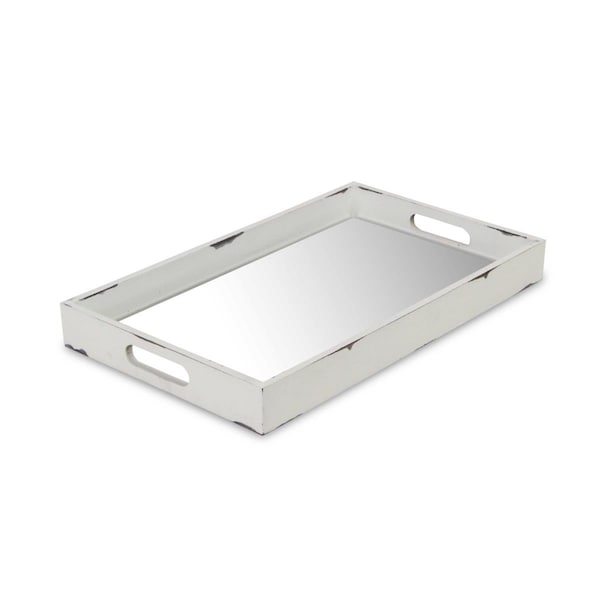 Homeroots 2 x 15.75 x 9.5 in. White Wooden Mirrored Serving Tray - 399627