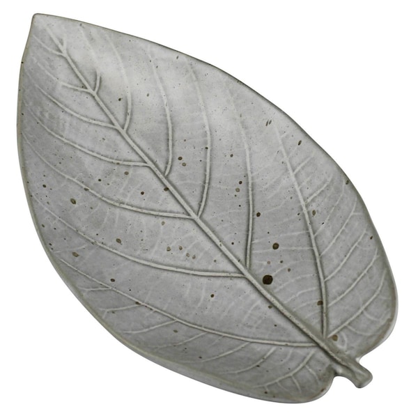 Tarifa 1.5 x 5.5 x 10 in. Gray Begonia Leaf Ceramic Serving Tray - TA3095295