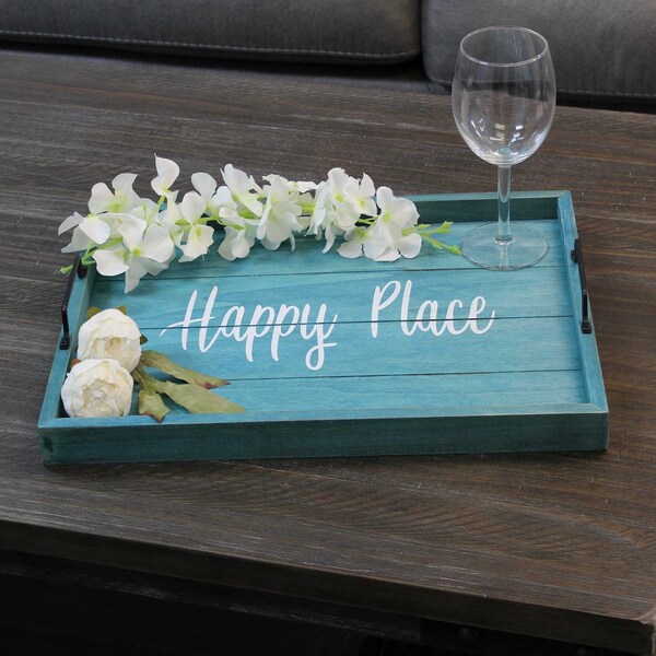 Elegant Designs Elegant Designs Decorative Wood Serving Tray, "Happy Place" - HG2000-BHP