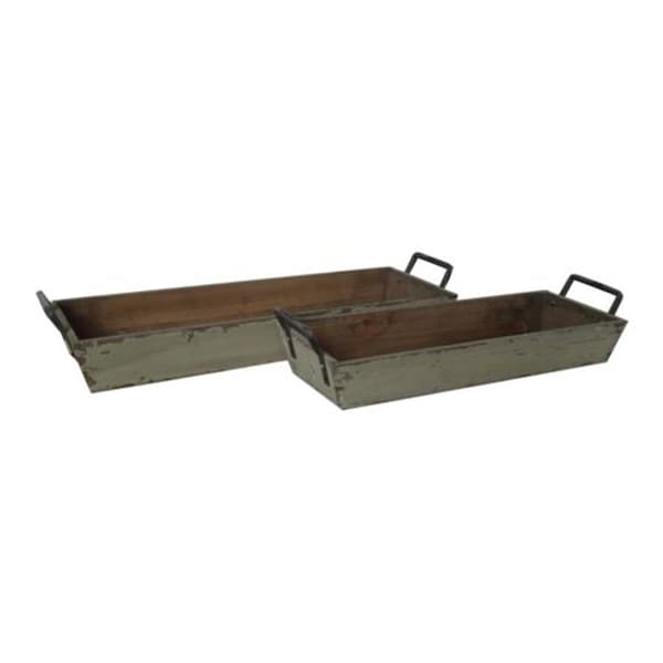 Cheungs Cheung Wooden Tapered Storage Tray with Side Metal Handles, 2PK - FP-3874-2W