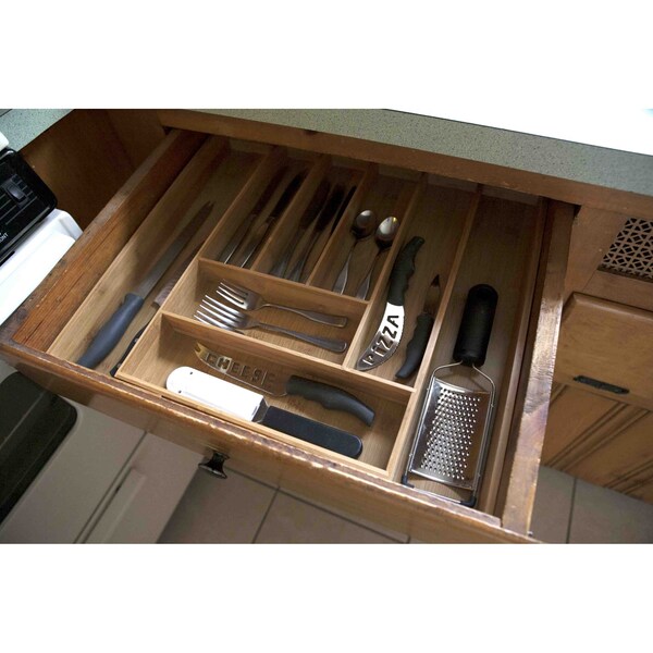 Hds Trading Expandable 8 Compartment Bamboo Cutlery Tray, Natural - ZOR95997