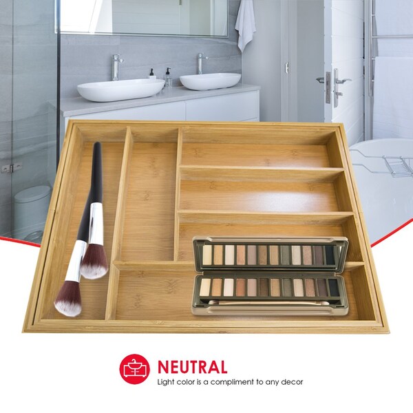 Hds Trading Expandable 8 Compartment Bamboo Cutlery Tray, Natural - ZOR95997