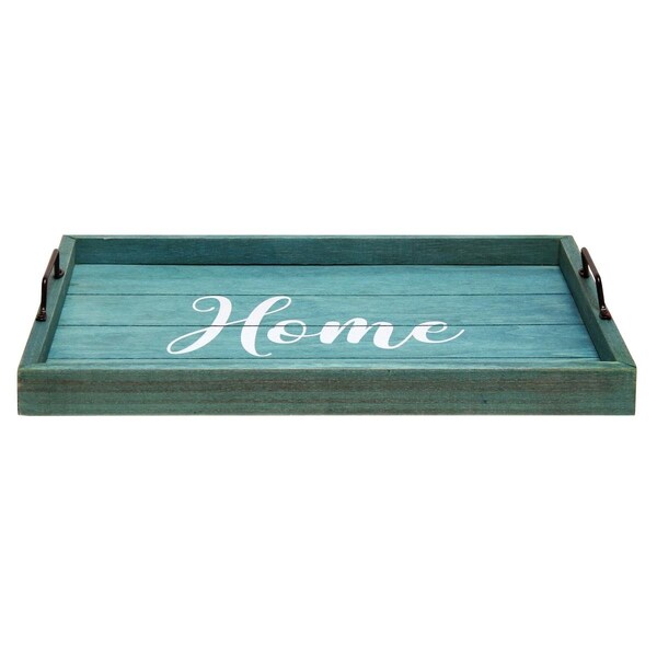 Elegant Garden Design Elegant Designs 15.50 x 12 in. Blue Wash Home Decorative Wood Serving Tray with Handles - EL15414