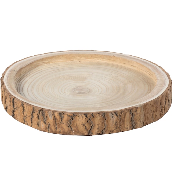 Vintiquewise Wood Tree Bark Indented Display Tray Serving Plate Platter Charger - 14 Inch Dia - QI003840-14