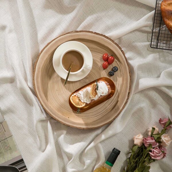Vintiquewise Wood Tree Bark Indented Display Tray Serving Plate Platter Charger - 14 Inch Dia - QI003840-14