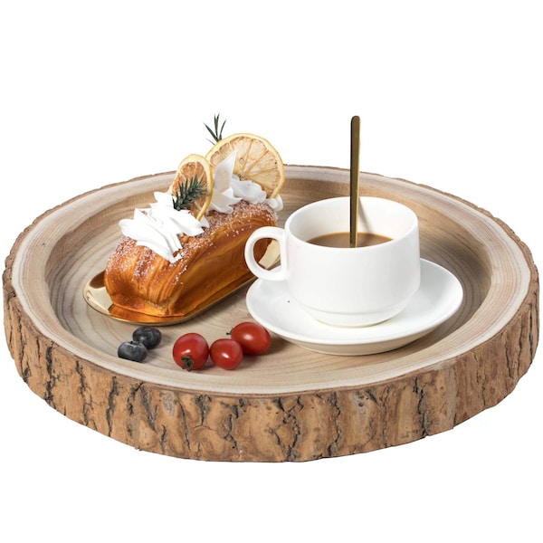 Vintiquewise Wood Tree Bark Indented Display Tray Serving Plate Platter Charger - 14 Inch Dia - QI003840-14