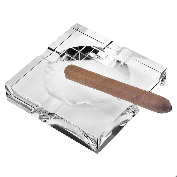 Homeroots 7 in. Hand Crafted Square Crystal Cigar Ash Tray - 375763