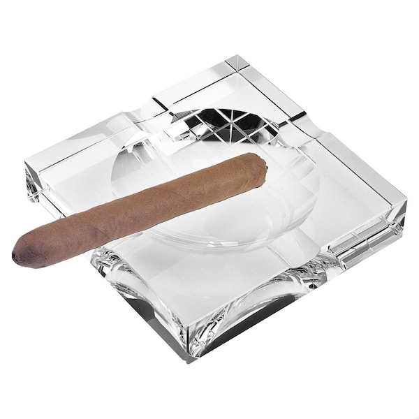 Homeroots 7 in. Hand Crafted Square Crystal Cigar Ash Tray - 375763