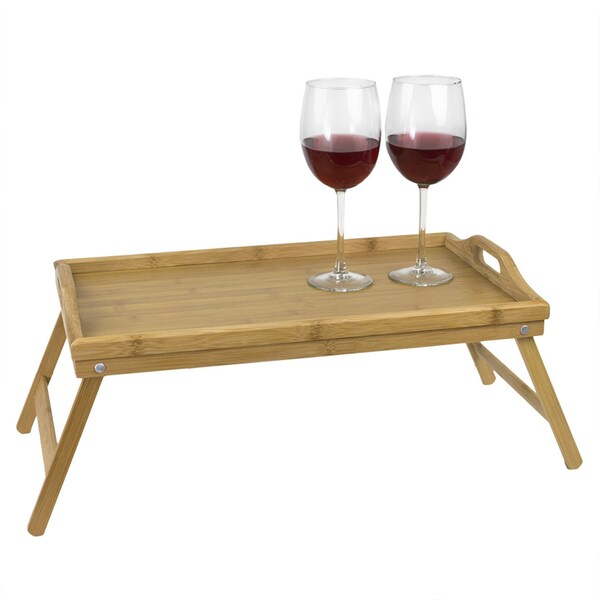 Home Basics MultiPurpose Folding Bamboo Bed Tray with Cutout Handles - BT01014