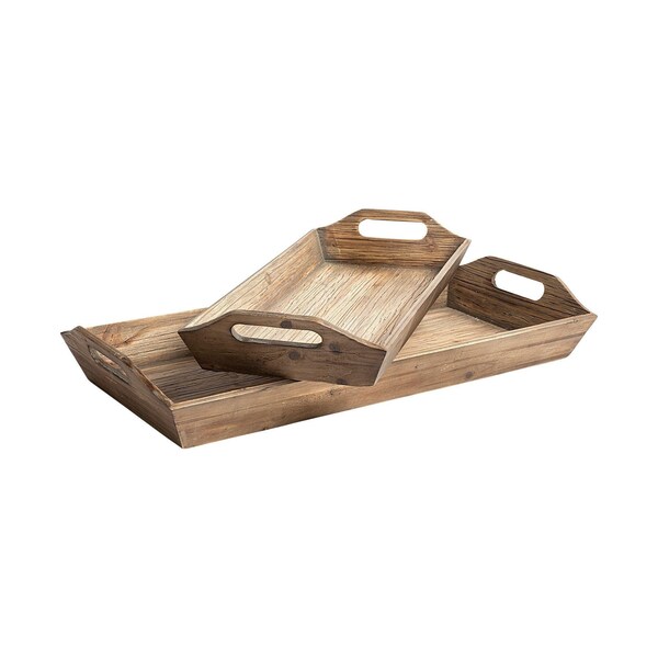 Homeroots Natural Brown Wood with Grains & Knots Highlight Tray - Set of 2 - 376054