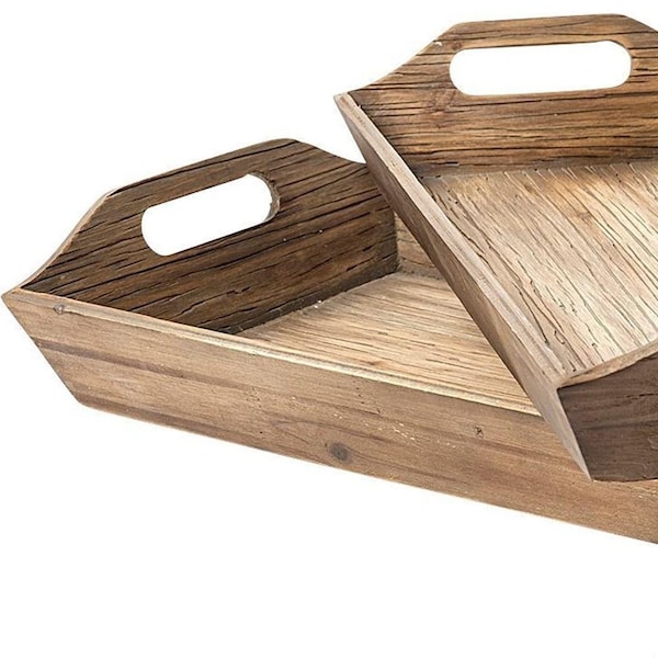 Homeroots Natural Brown Wood with Grains & Knots Highlight Tray - Set of 2 - 376054
