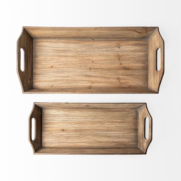 Homeroots Natural Brown Wood with Grains & Knots Highlight Tray - Set of 2 - 376054