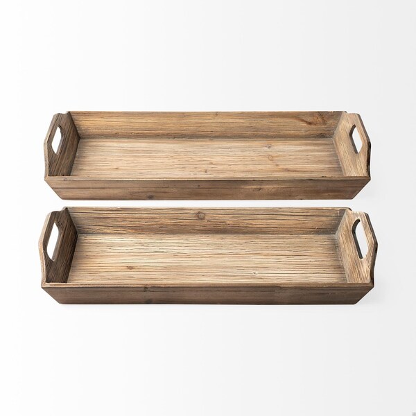 Homeroots Natural Brown Wood with Grains & Knots Highlight Tray - Set of 2 - 376054
