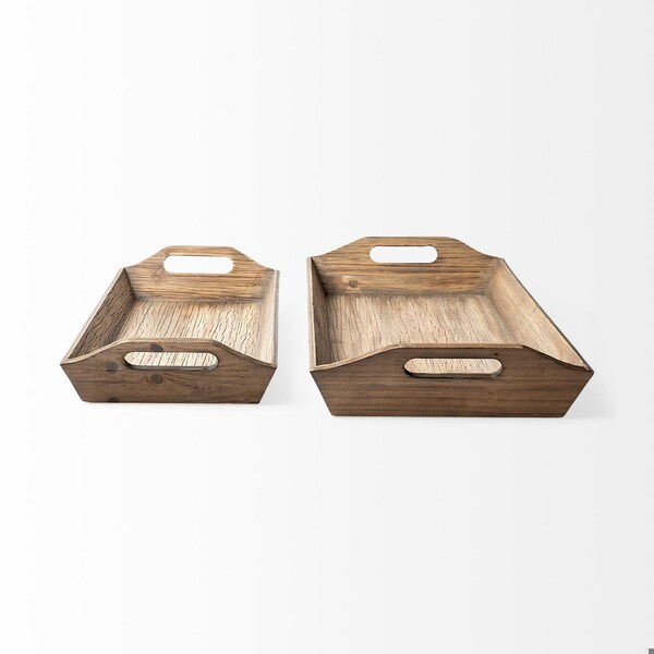 Homeroots Natural Brown Wood with Grains & Knots Highlight Tray - Set of 2 - 376054