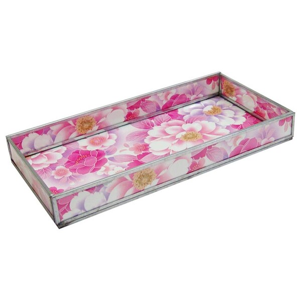 Convenience Concepts Pink Floral Print Decorative Glass Tray - HI574421