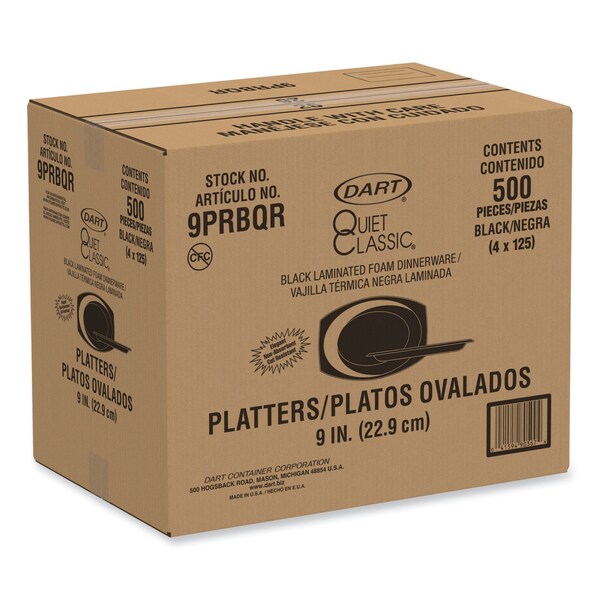 Dart Quiet Classic Laminated Foam Dinnerware, Platter, 9.8 in. x 6.7 in., Black, 500PK - 9PRBQR