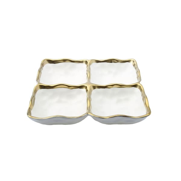 Classic Touch Classic Touch  8 in. White Porcelain Plates with Gold Border, Set of 4 - WPR528