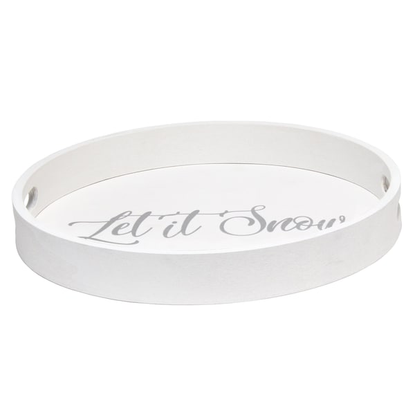 Elegant Designs "Let it Snow" 13.75" Round Wood Serving Tray with Handles - HG2013-WLS