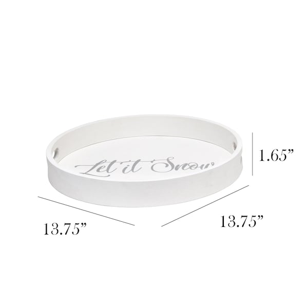 Elegant Designs "Let it Snow" 13.75" Round Wood Serving Tray with Handles - HG2013-WLS