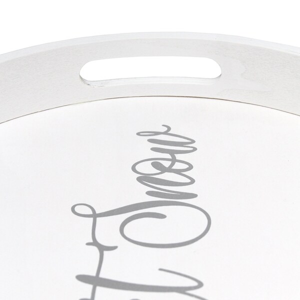 Elegant Designs "Let it Snow" 13.75" Round Wood Serving Tray with Handles - HG2013-WLS