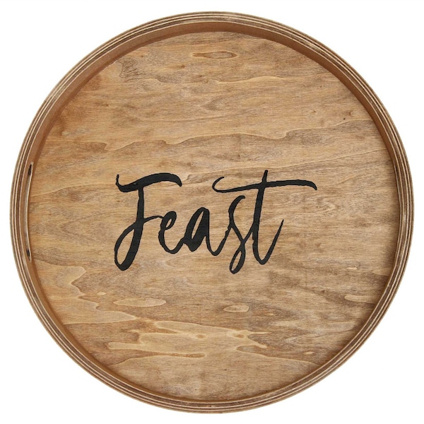 Elegant Designs "Feast" 13.75" Round Wood Serving Tray with Handles - HG2013-NFE