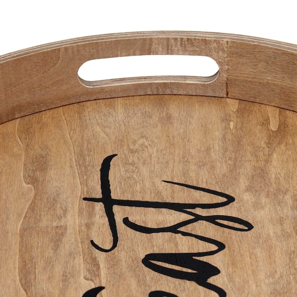 Elegant Designs "Feast" 13.75" Round Wood Serving Tray with Handles - HG2013-NFE