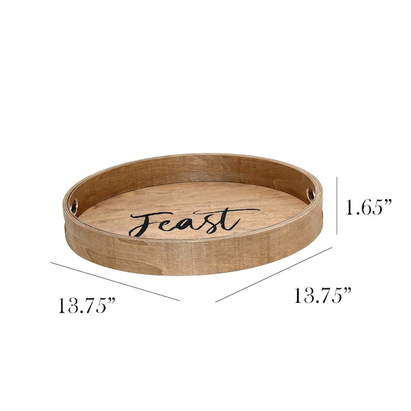Elegant Designs "Feast" 13.75" Round Wood Serving Tray with Handles - HG2013-NFE