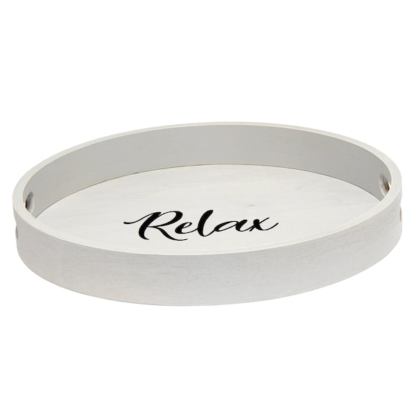 Elegant Designs "Relax" 13.75" Round Wood Serving Tray with Handles - HG2013-GYX