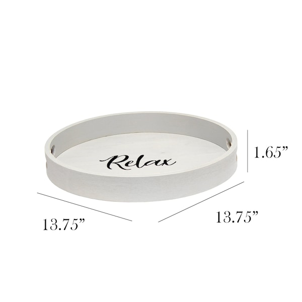 Elegant Designs "Relax" 13.75" Round Wood Serving Tray with Handles - HG2013-GYX