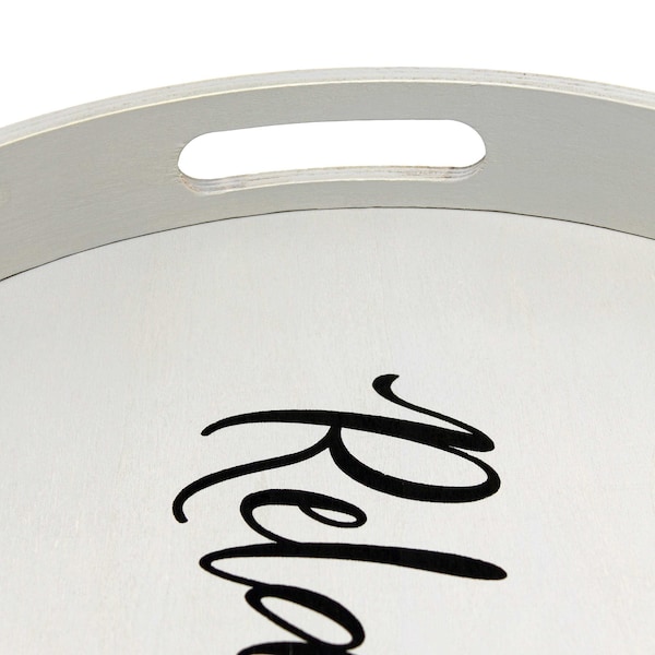 Elegant Designs "Relax" 13.75" Round Wood Serving Tray with Handles - HG2013-GYX