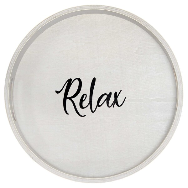 Elegant Designs "Relax" 13.75" Round Wood Serving Tray with Handles - HG2013-GYX