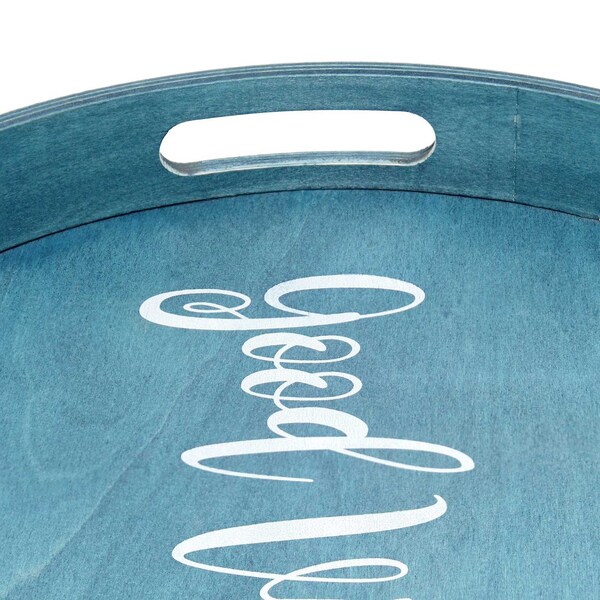 Elegant Designs "Good Vibes" 13.75" Round Wood Serving Tray with Handles - HG2013-BGV