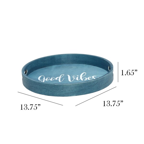 Elegant Designs "Good Vibes" 13.75" Round Wood Serving Tray with Handles - HG2013-BGV