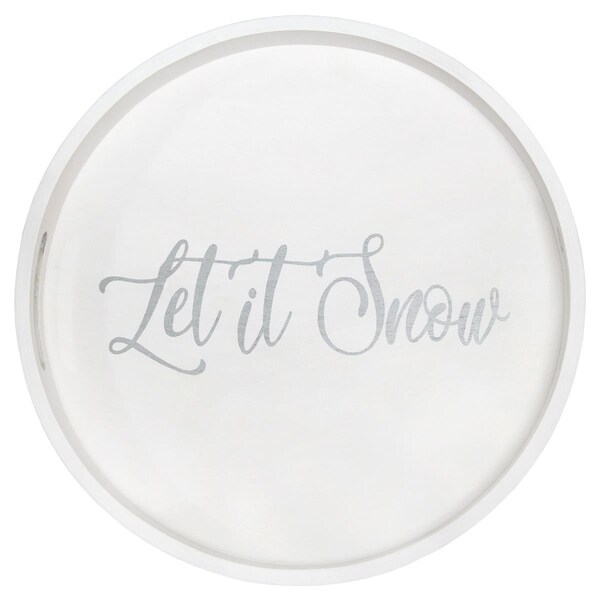 Elegant Garden Design Elegant Designs Decorative 13.75in. Round Wood Serving Tray w/ Handles, Let it Snow - HG2013-WLS
