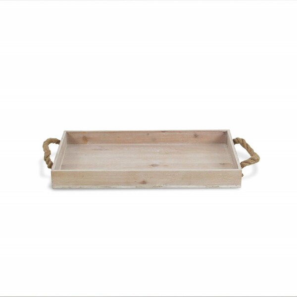 Homeroots Wooden Tray with Rope Handles, Light Gray - 399699